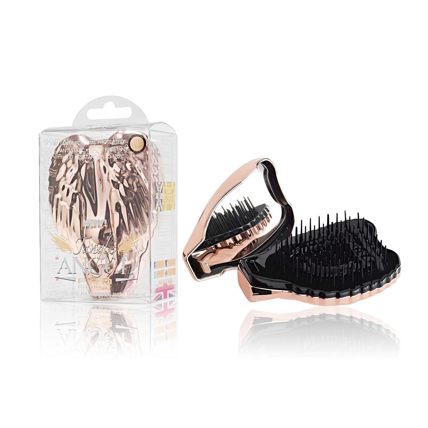 Pro Compact Hair Brush With Mirror - Rose Gold