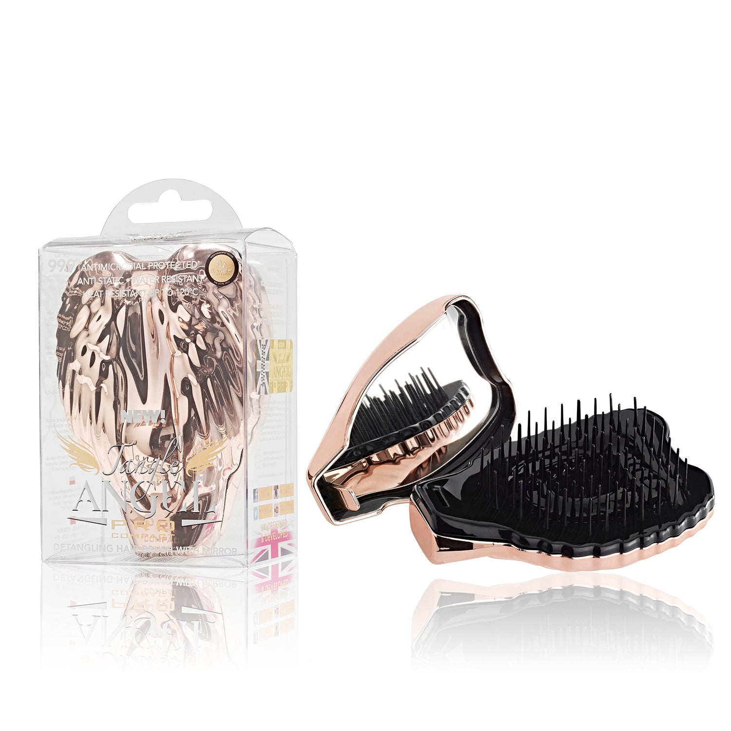 Pro Compact Hair Brush With Mirror - Rose Gold